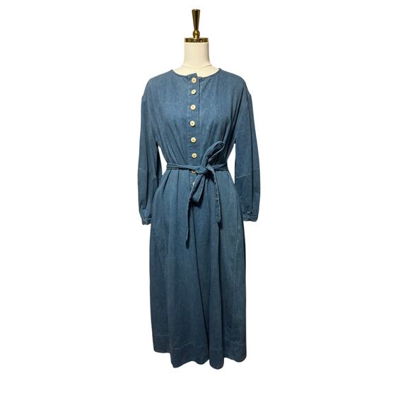 Mr. Larkin Dresses & Skirts - Mr. Larkin Miller Dress in Denim Button Front Tie Belt Balloon Sleeves Cotton M